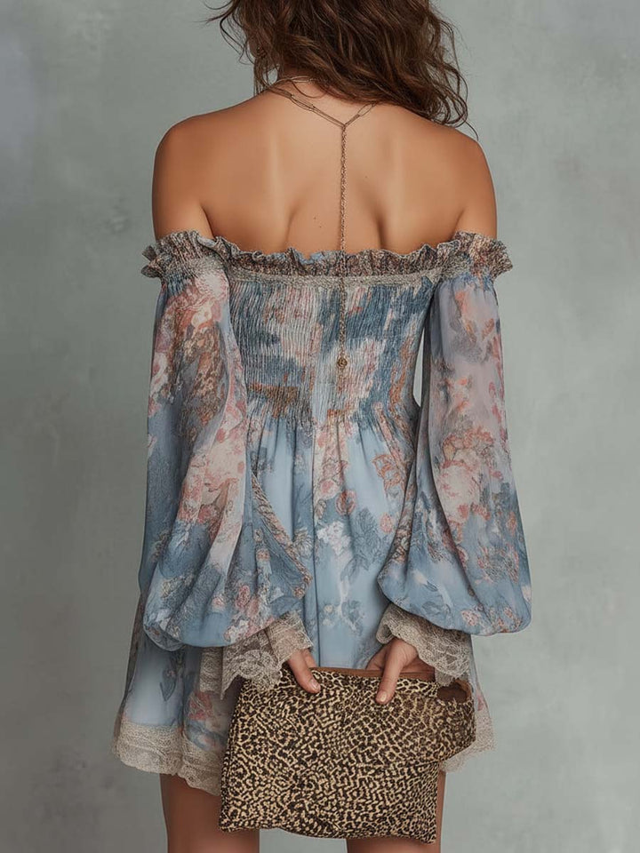 Romantic Floral Ruched Mini Dress