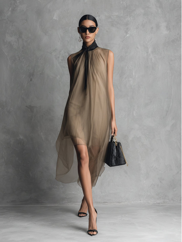 The Khaki Ribbon Draped Dress