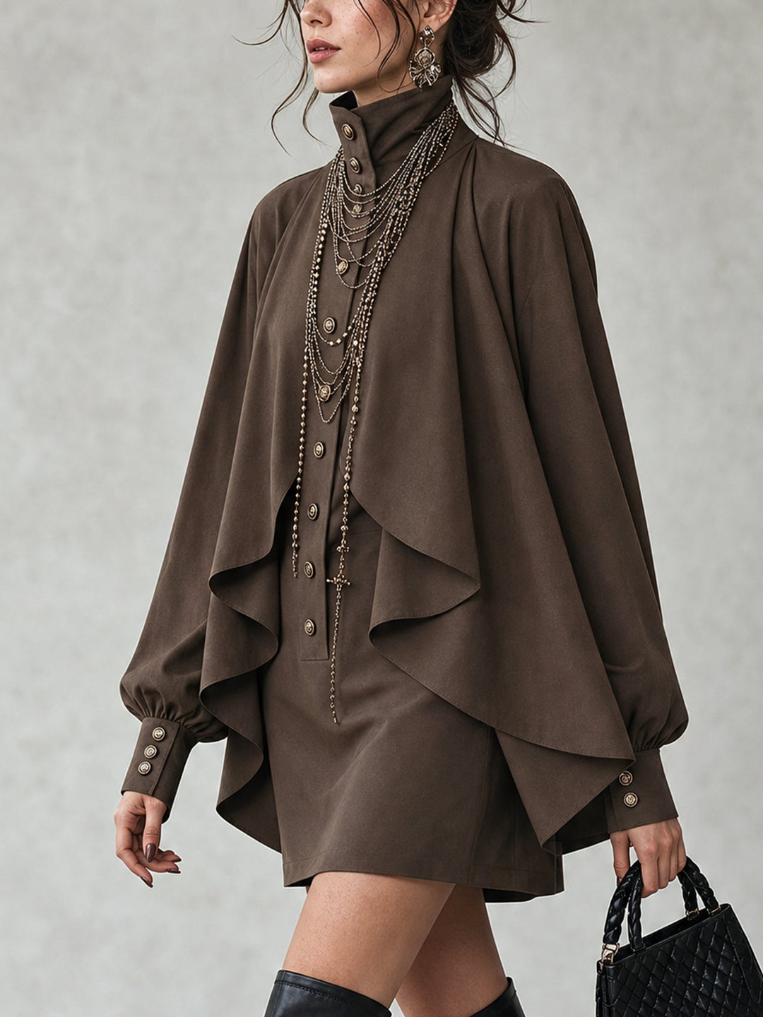High-Neck Cape Mini Dress