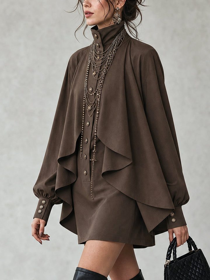 High-Neck Cape Mini Dress