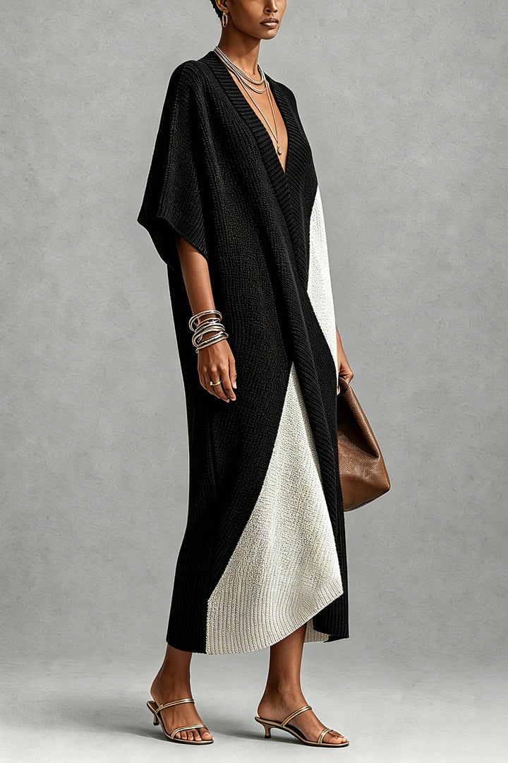 Abito maxi a poncho con blocchi di colore geometrici
