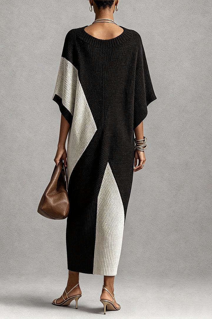 Abito maxi a poncho con blocchi di colore geometrici