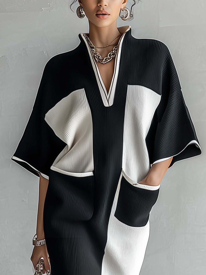 Colorblock Batwing Midi Dress