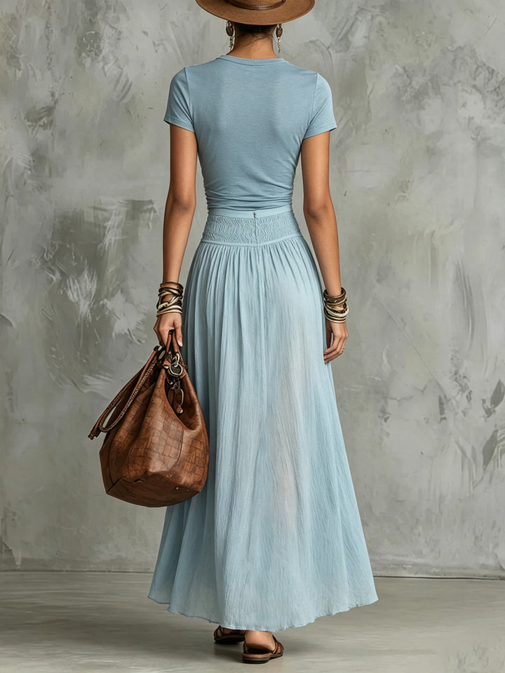 Sky Blue Knot Top &amp; Slit Skirt Set