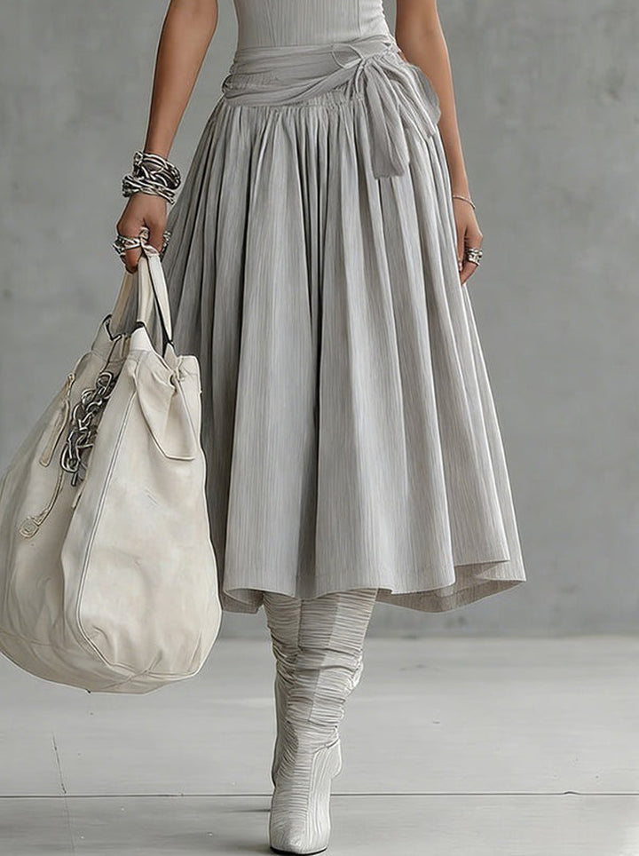 The Gray Ribbed Set — Sculpted Top &amp; Draped Midi Skirt