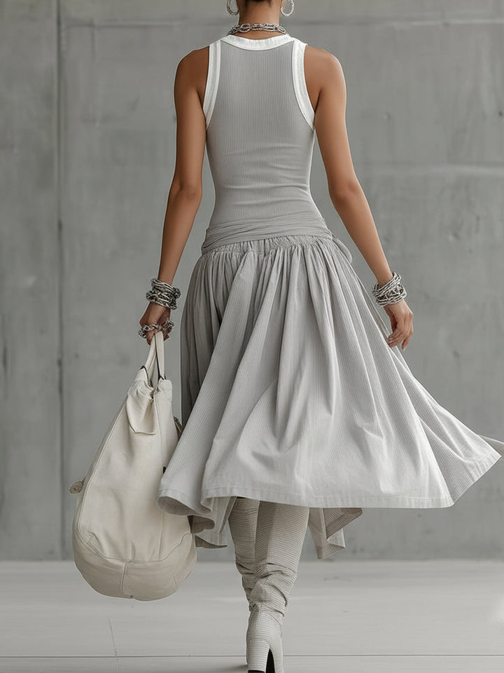 The Gray Ribbed Set — Sculpted Top &amp; Draped Midi Skirt