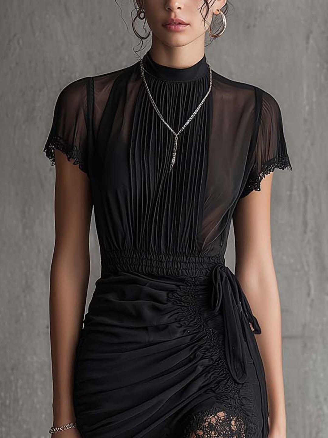 The Black Pleated Lace Dress