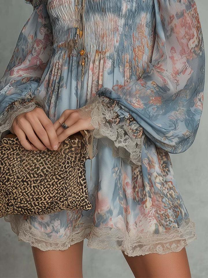 Romantic Floral Ruched Mini Dress