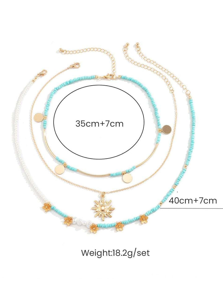 3pcs Sun &amp; Floral Faux Pearl Beaded Necklace