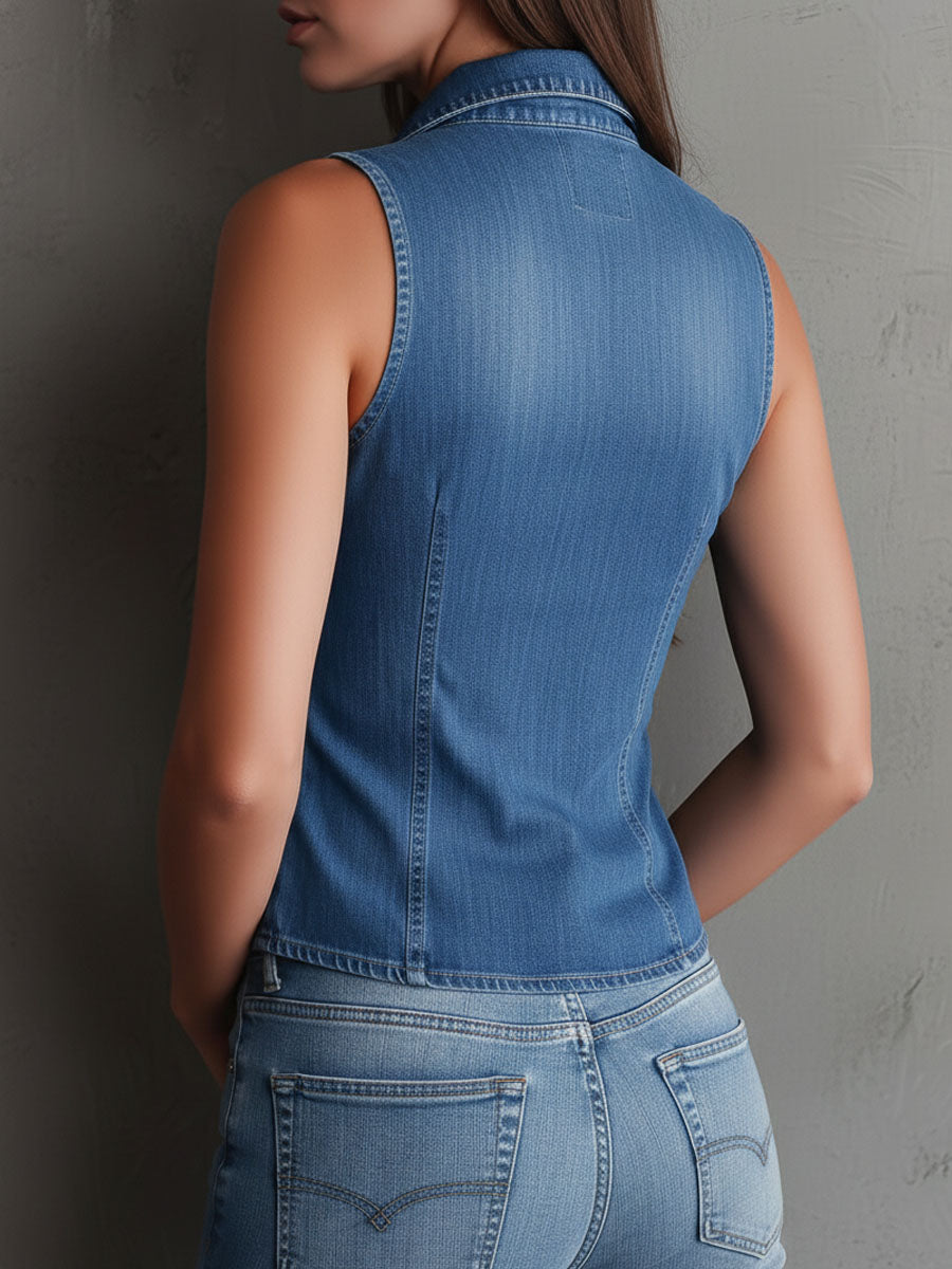 Vintage Ruffle Button Front Vest