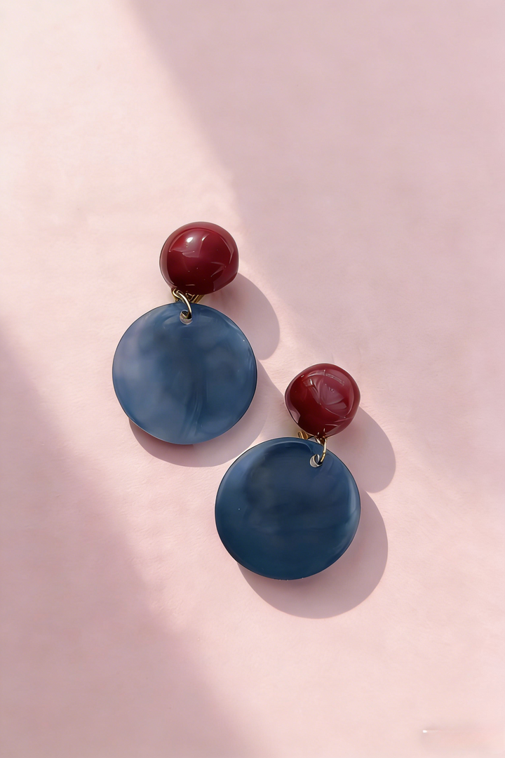 Vintage Red &amp; Blue Cloudy Round Disc Earrings