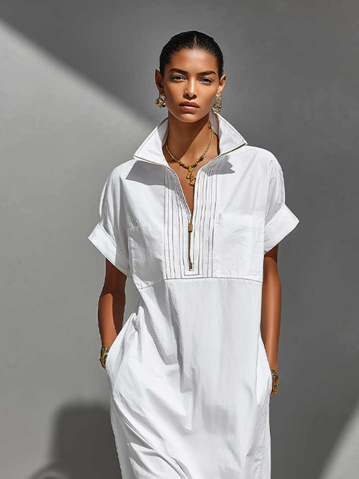 Half-Zip Relaxed Maxi Shirt Dress