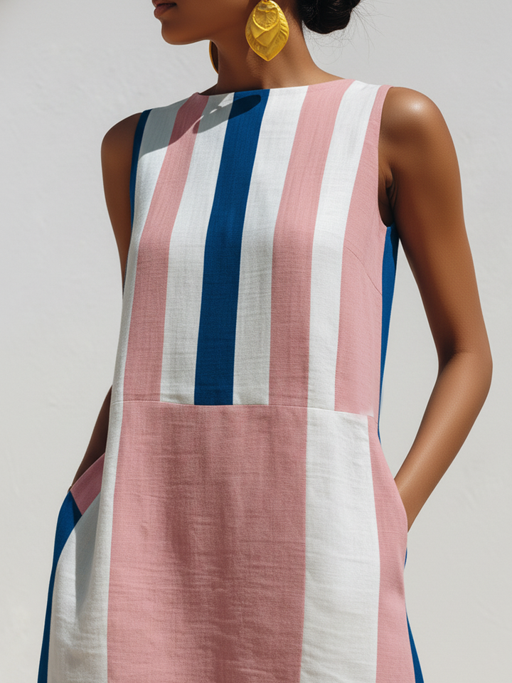 Printed Panel Cotton-Linen Maxi Dress