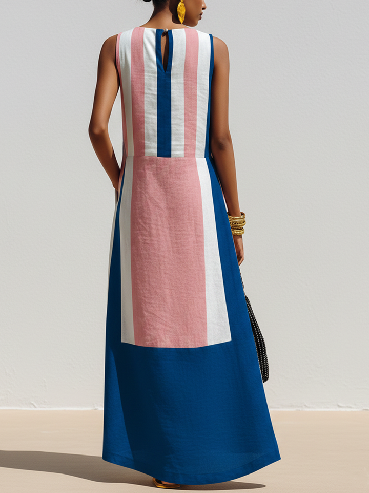 Printed Panel Cotton-Linen Maxi Dress