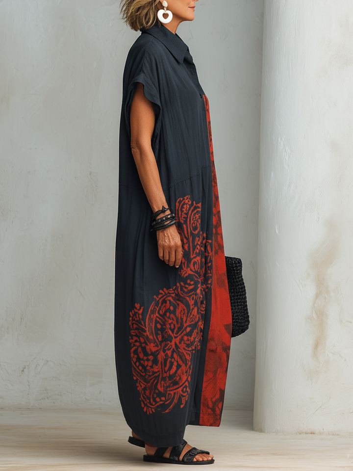 Henley Print Cotton-Linen Maxi Dress