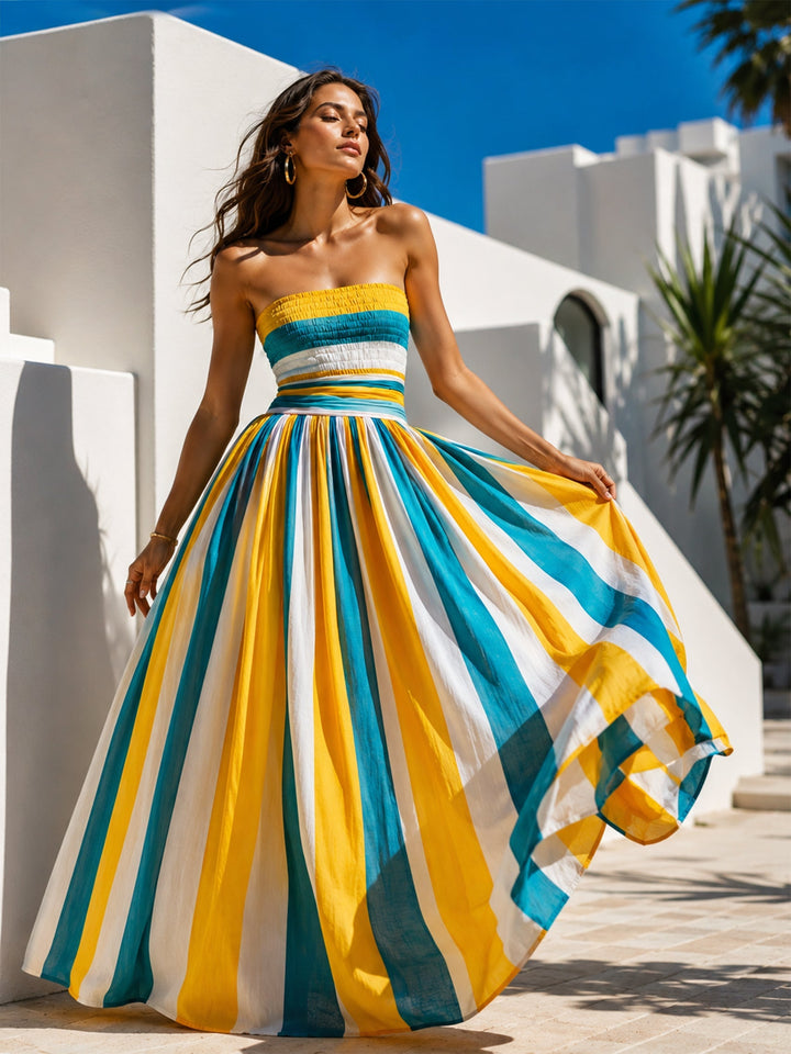 Striped Strapless Maxi Dress