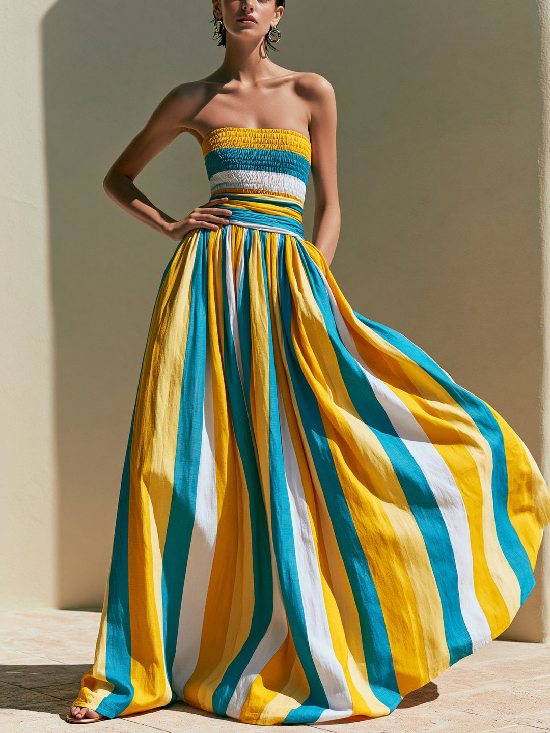 Striped Strapless Maxi Dress