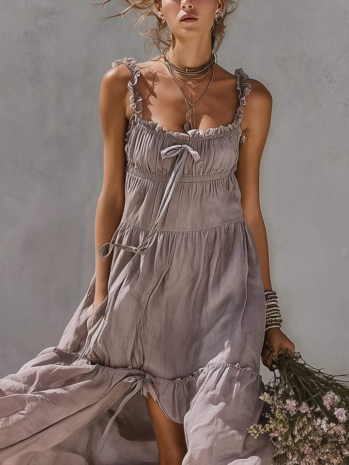 Lace Trim Linen Maxi Dress
