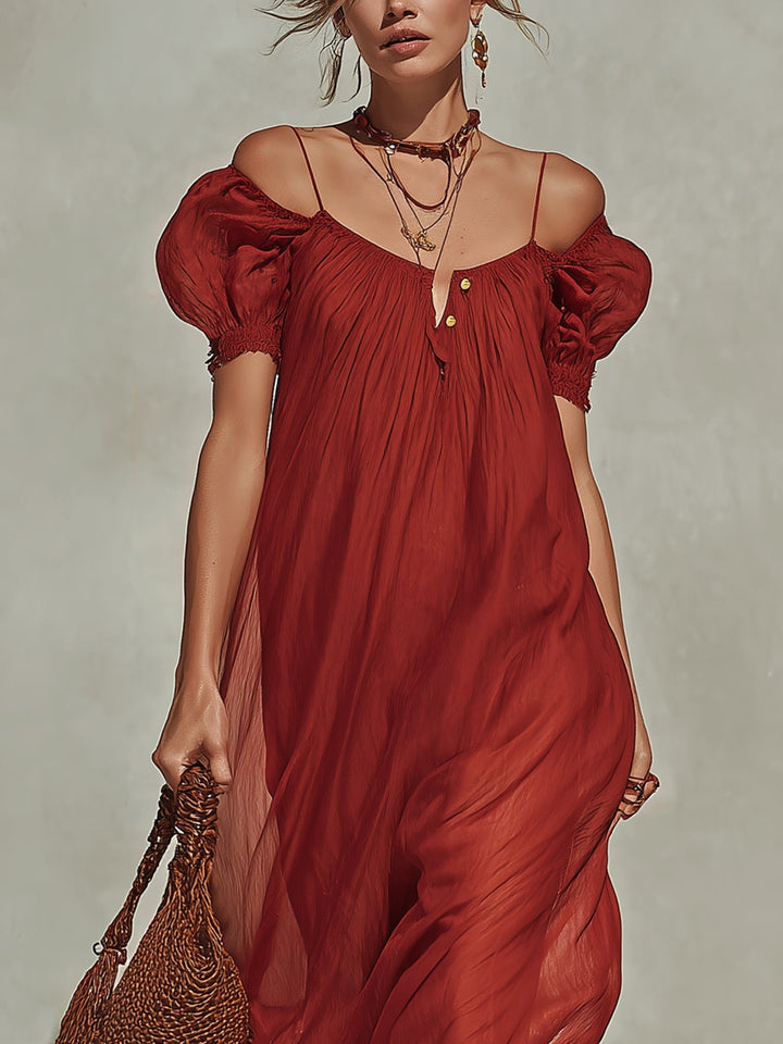 Lace Trim Chiffon Maxi Dress