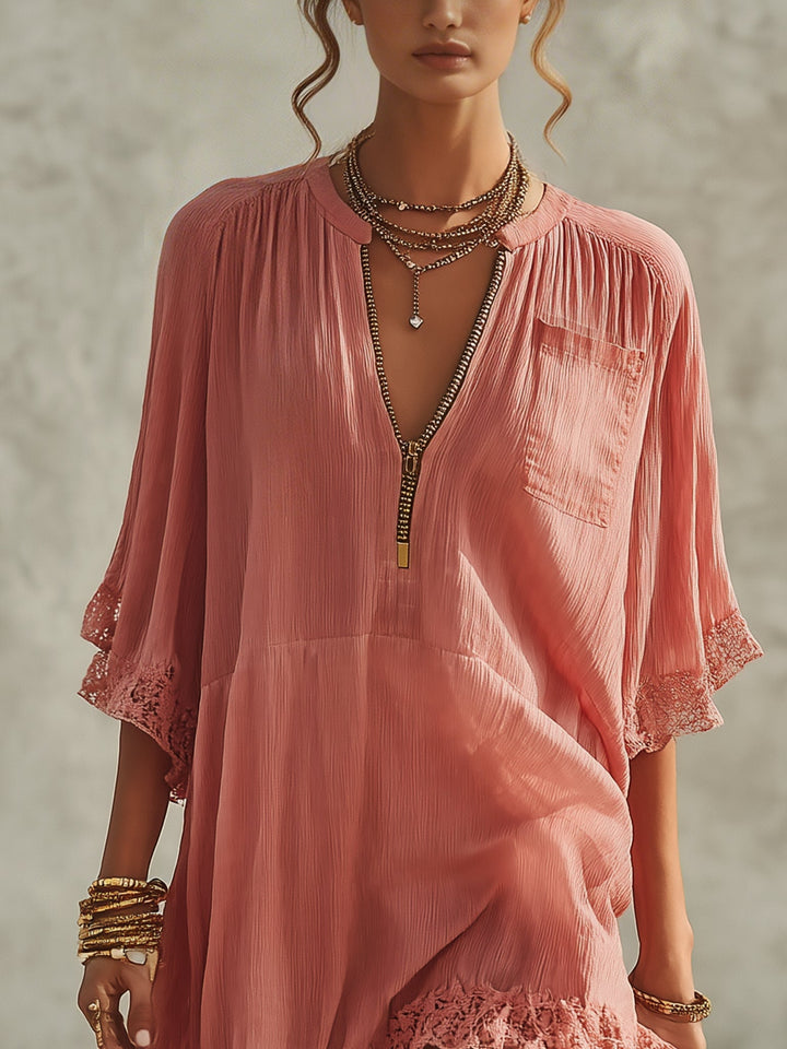 Ruffled Zip Chiffon Mini Dress