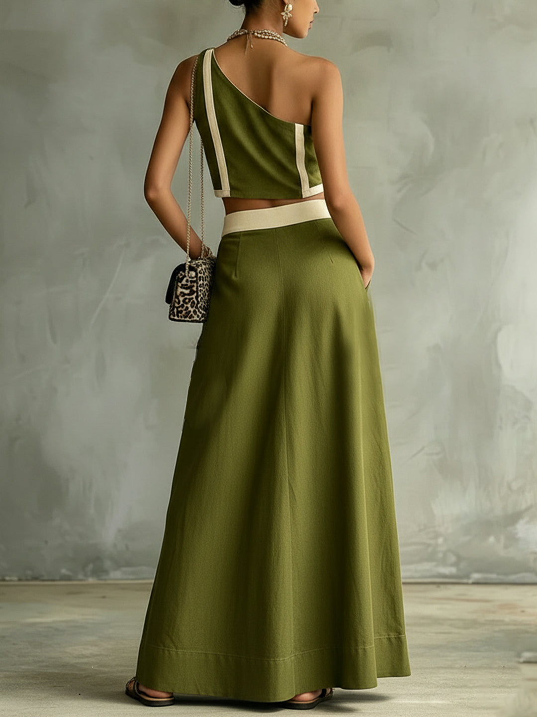One-Shoulder Zip Pants Set