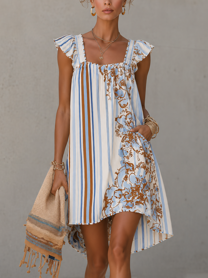 Striped Floral Ruffle Mini Dress