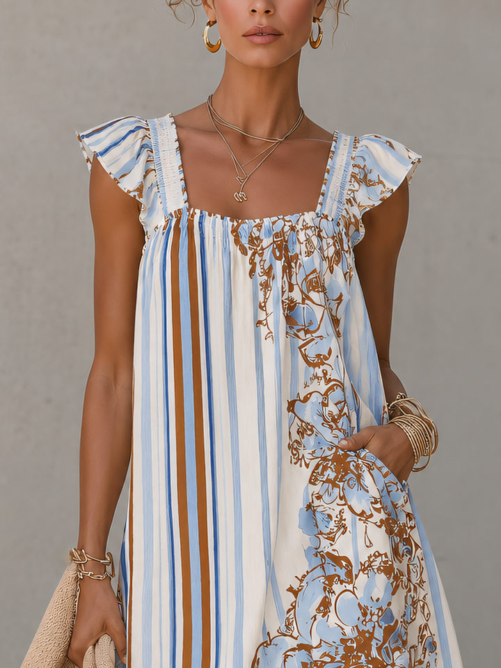 Striped Floral Ruffle Mini Dress