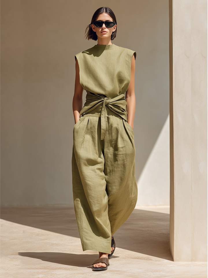 Mock Neck Linen Jumpsuit