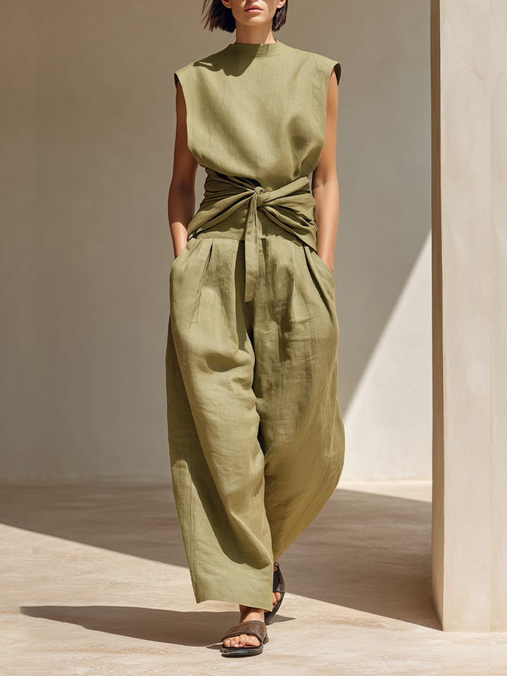 Mock Neck Linen Jumpsuit