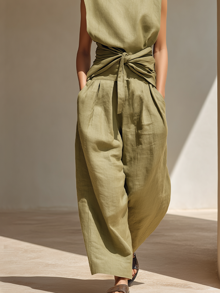 Mock Neck Linen Jumpsuit