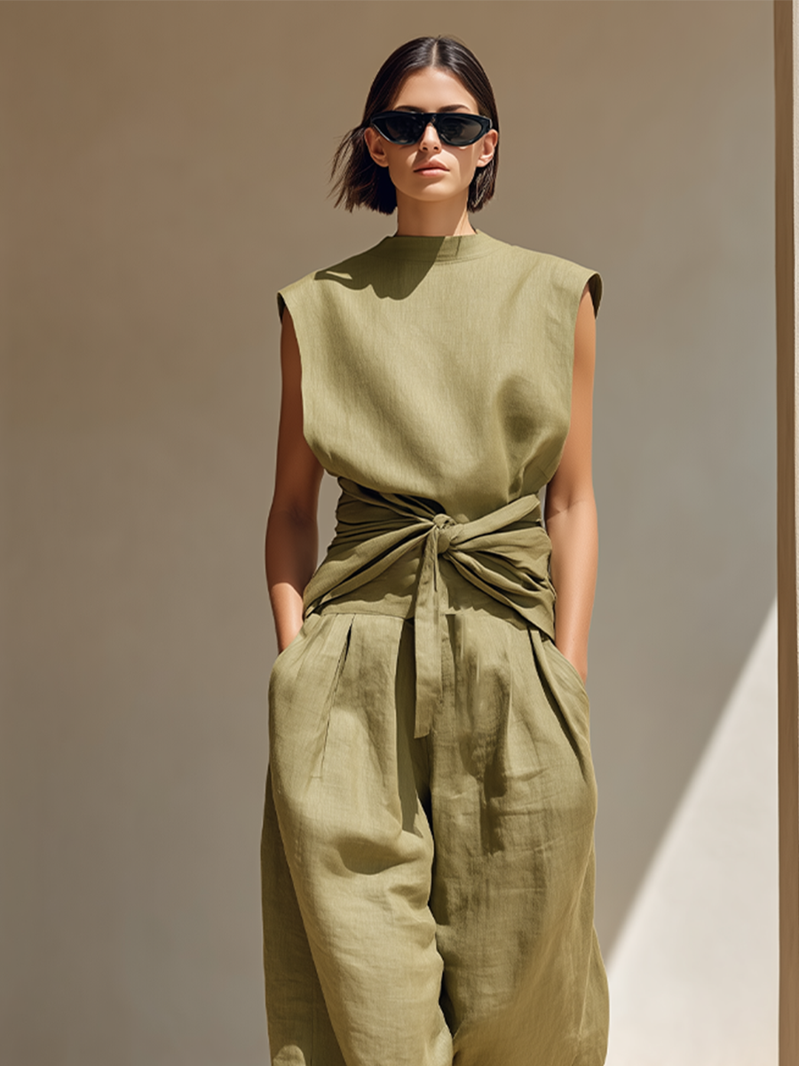 Mock Neck Linen Jumpsuit