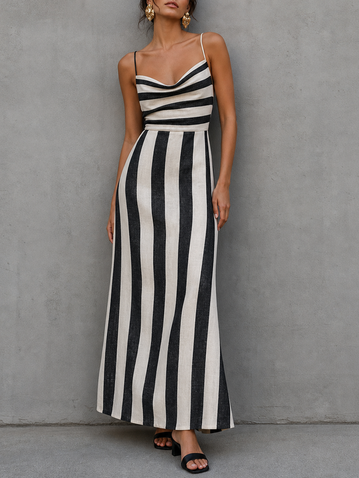 Striped Cowl Neck Maxi Dress
