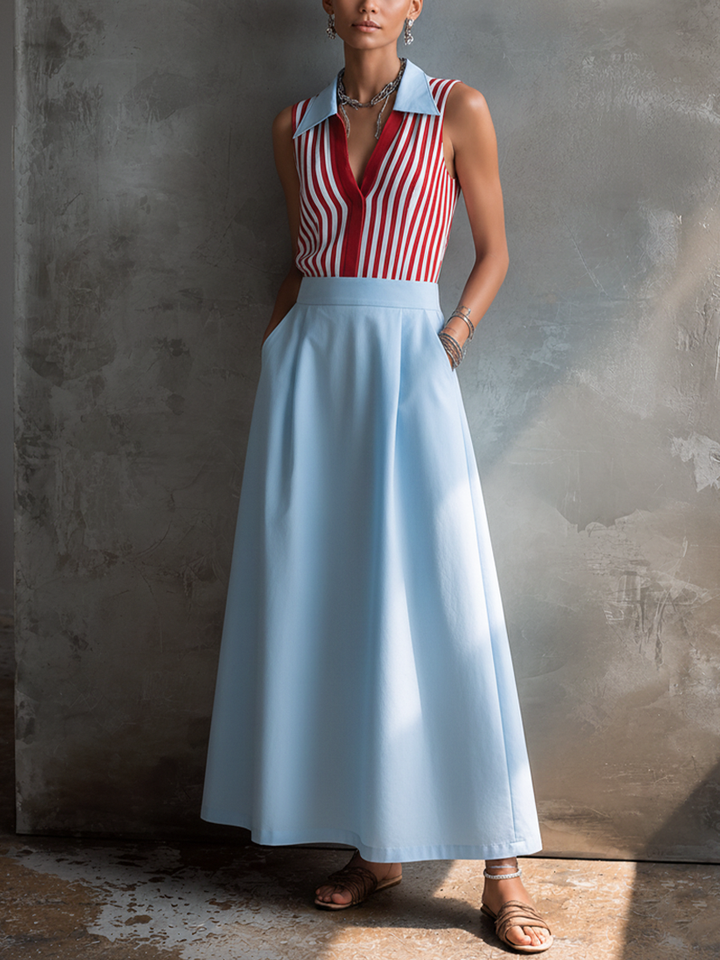 Striped Knit Maxi Skirt Set