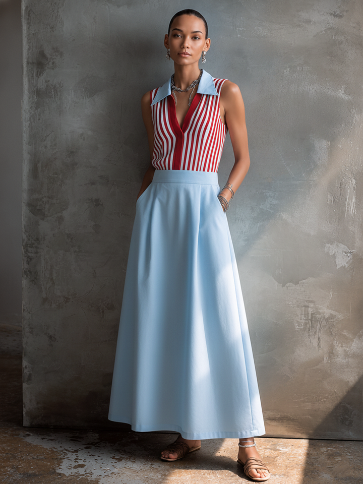 Striped Knit Maxi Skirt Set