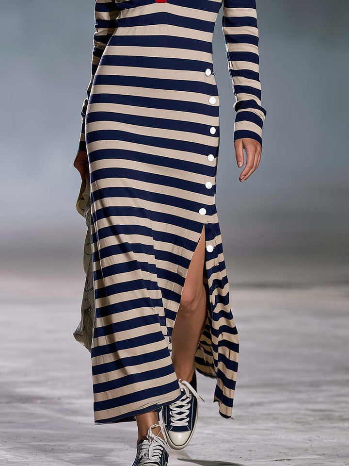 Nautical Polo Slit Maxi Dress