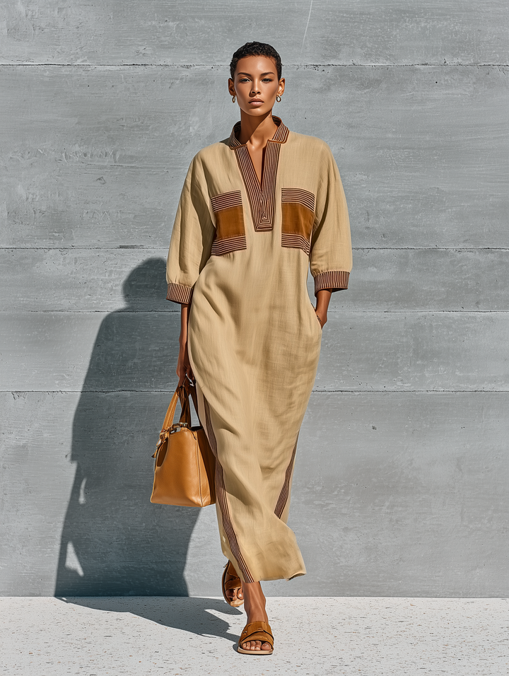 Striped Trim Kaftan Maxi Dress