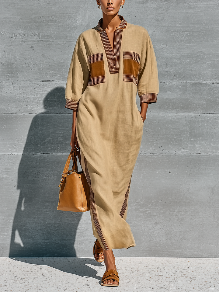 Striped Trim Kaftan Maxi Dress