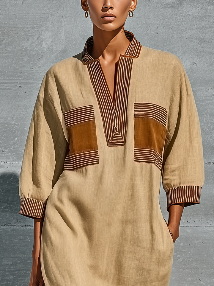 Striped Trim Kaftan Maxi Dress