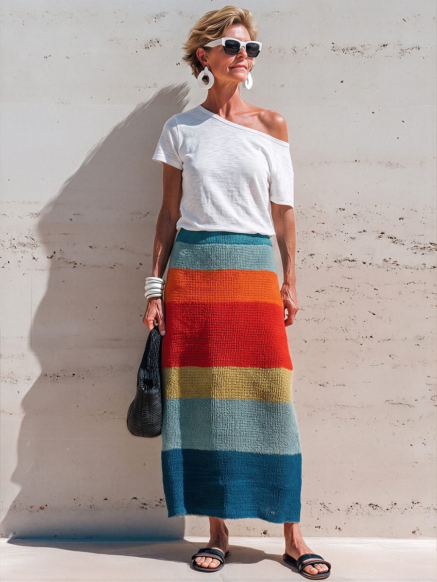 Striped Knit Skirt Set
