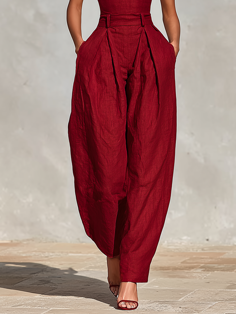 Spaghetti Straps &amp; High-Waisted Pleated Jumpsuit