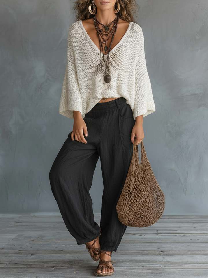 Cape-Sleeve Harem Pants Set