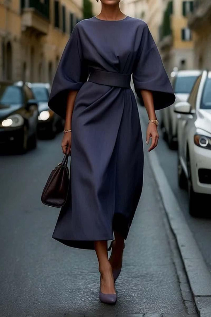 Elegant Solid Color Waist Dress