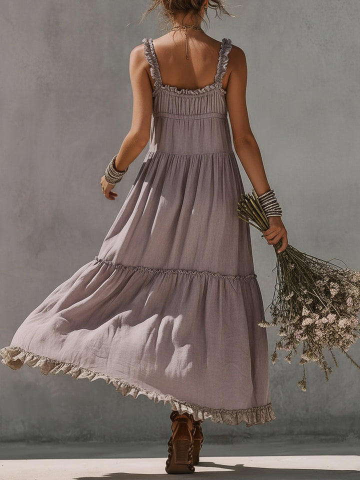 Lace Trim Linen Maxi Dress