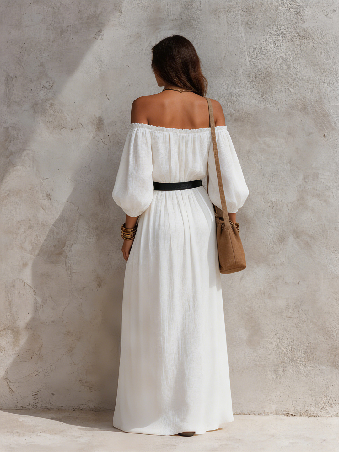 Off-Shoulder Belted Maxi Dress