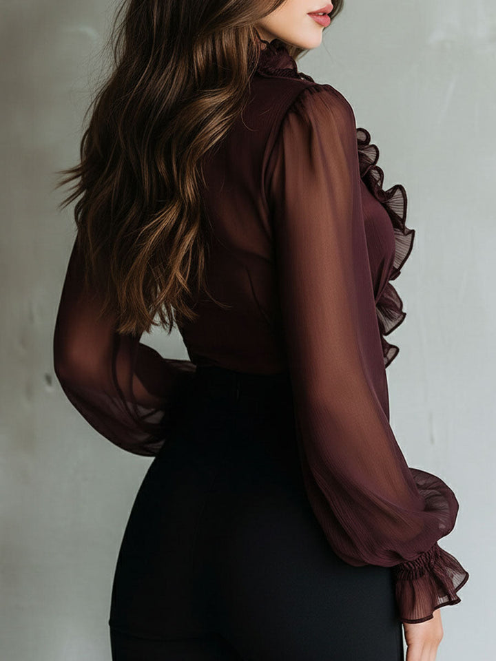 Retro Ruffle Tie-Front Blouse
