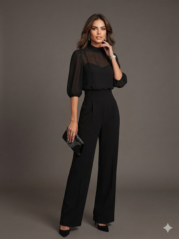 Sheer Chiffon Wide-Leg Three-Piece Set