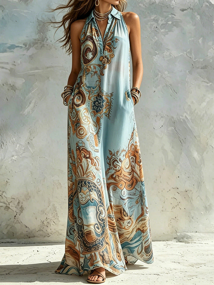 Retro Print Shirt Maxi Dress