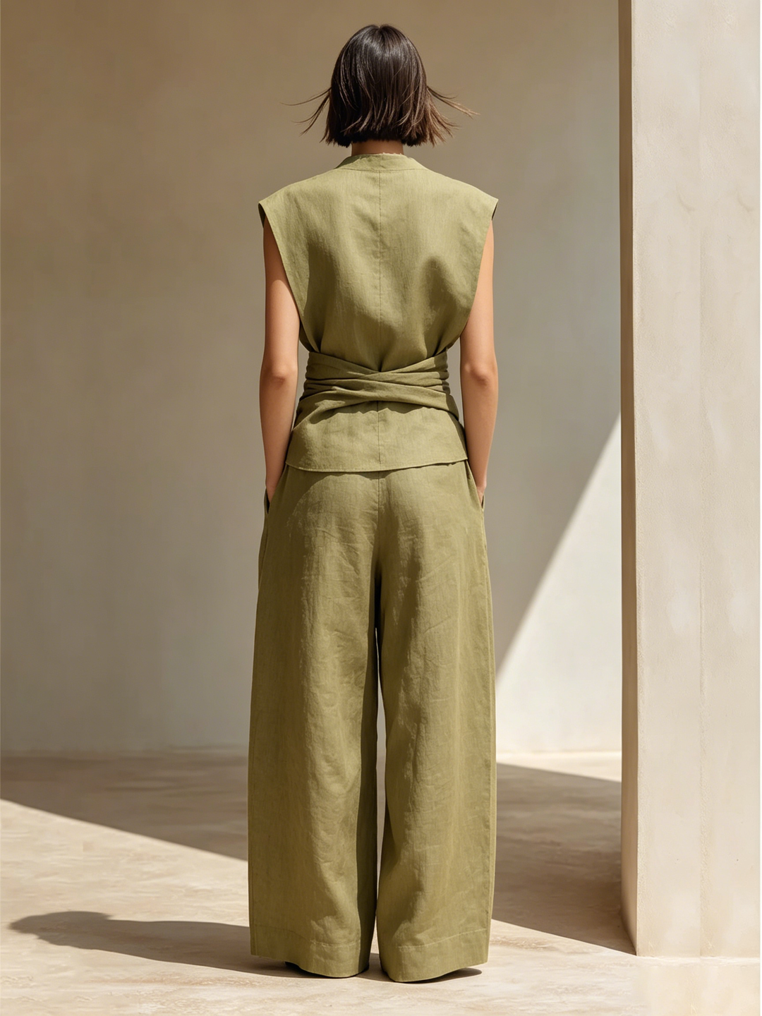 Mock Neck Linen Jumpsuit