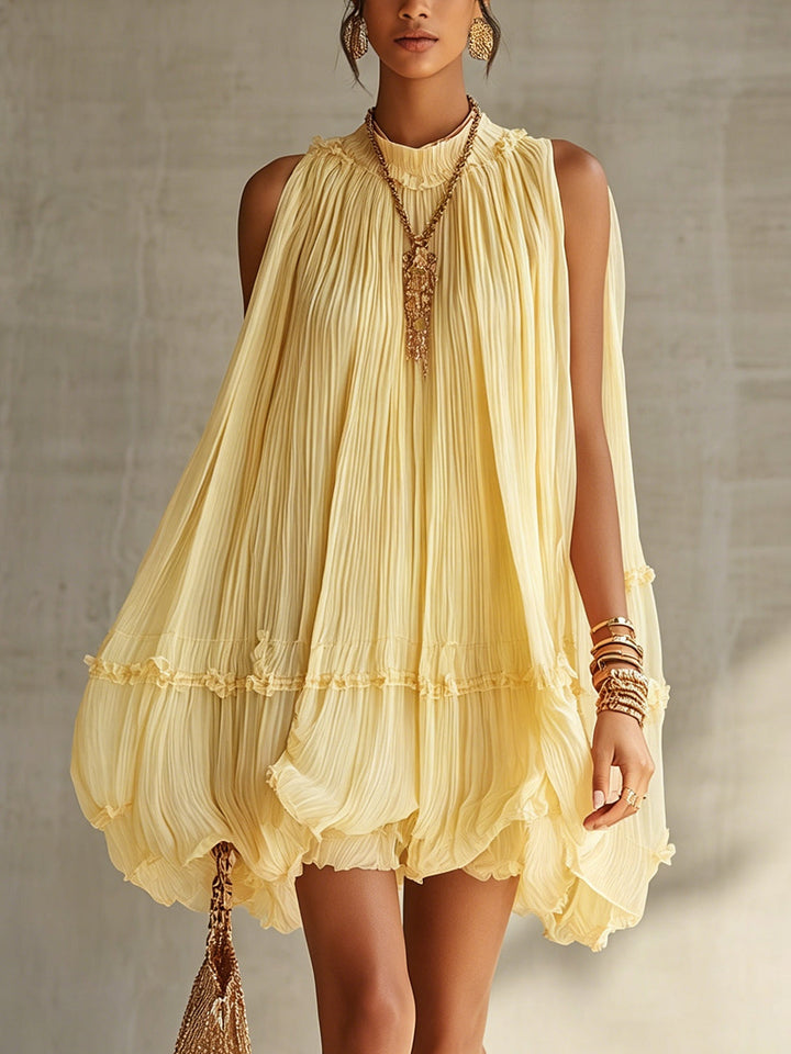 Halter Neck Ruffled Chiffon Bubble Mini Dress