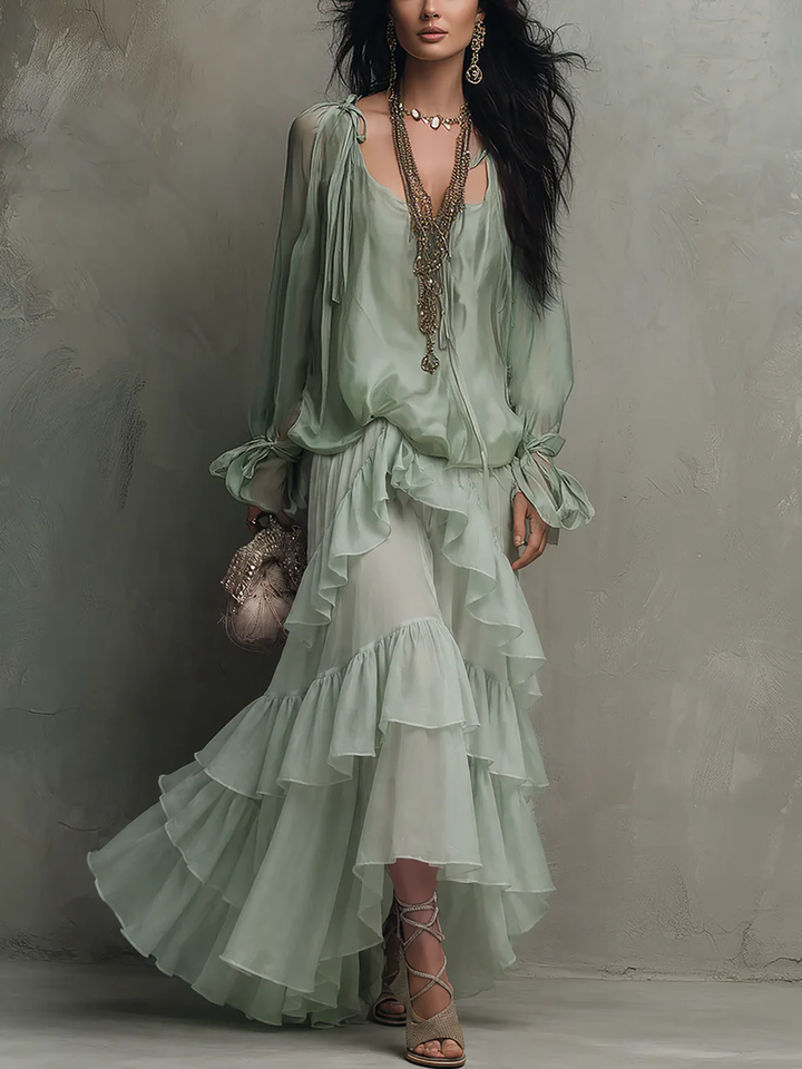 Ruffled Chiffon Layered Skirt Set